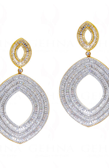 White Topaz Studded Gold Plated Oval Shape Festive Earrings FE-1185
