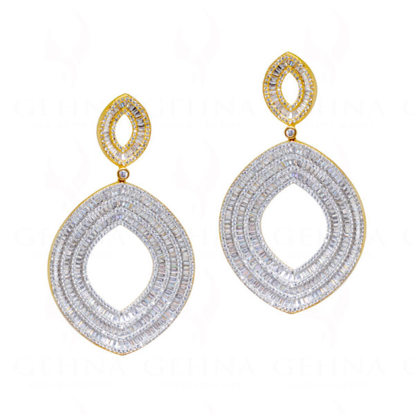 White Topaz Studded Gold Plated Oval Shape Festive Earrings FE-1185