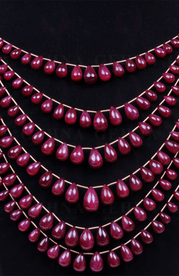 6 Rows Of Ruby Gemstone Drop Shaped Bead Strand NP-1185