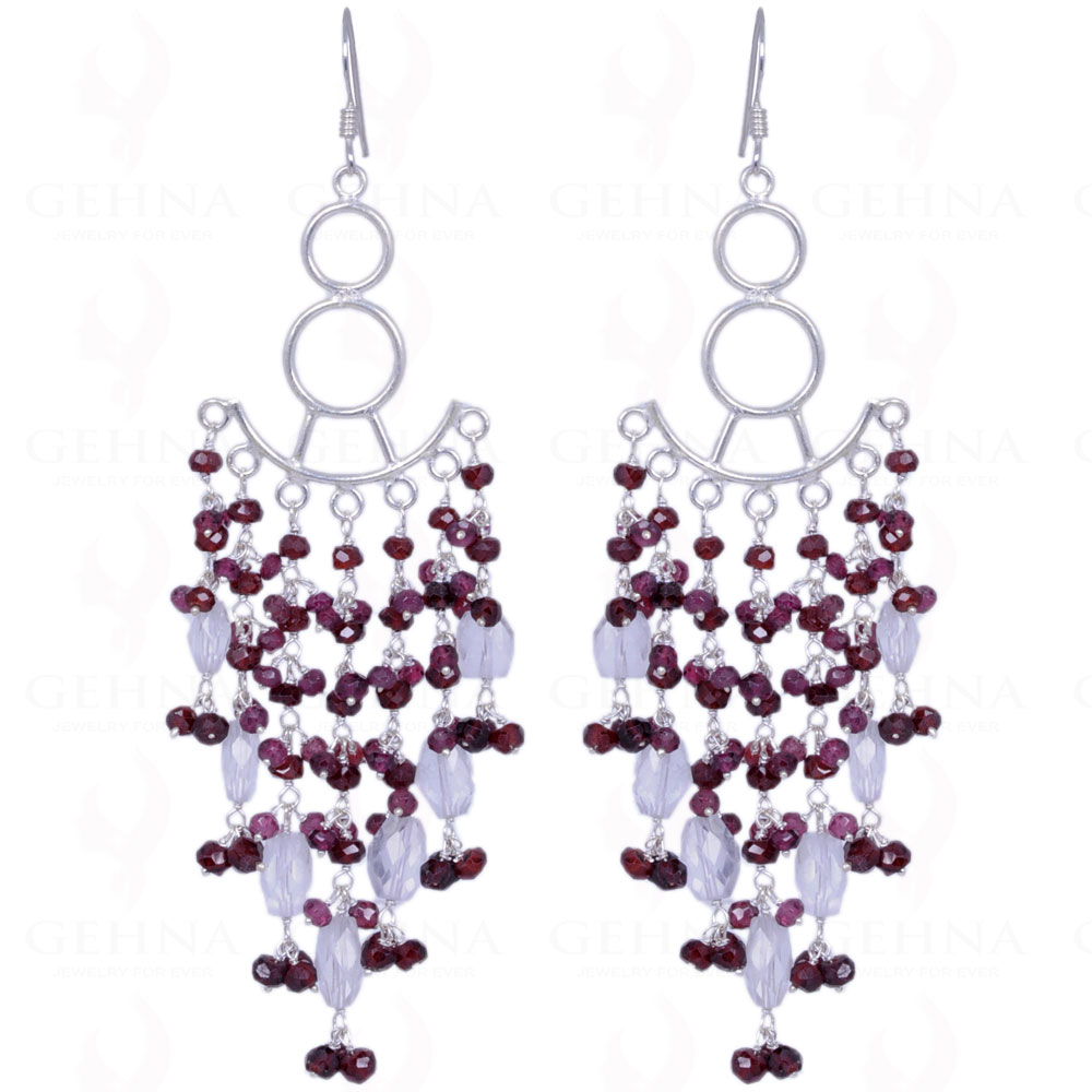 Red Garnet & Rose Quartz Gemstone Earrings Made In .925 Solid Silver ES-1186