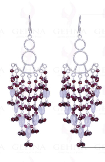 Red Garnet & Rose Quartz Gemstone Earrings Made In .925 Solid Silver ES-1186