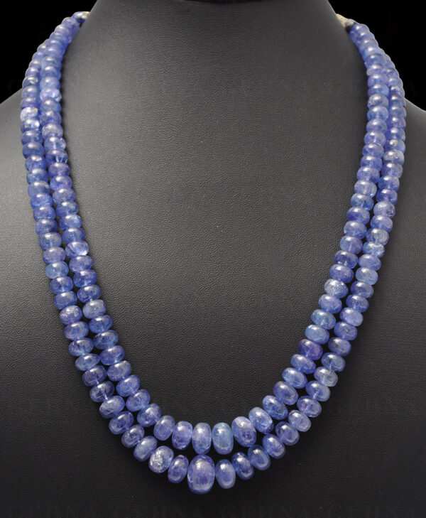 2 Rows of Tanzanite Gemstone Plain Round Bead Necklace NS-1186