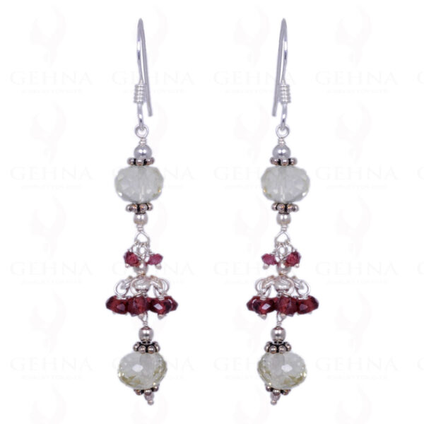 Red Garnet & Lemon Topaz Gemstone Earrings In .925 Sterling Silver ES-1187