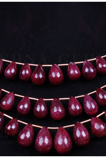 3 Rows Of Ruby Gemstone Drop Shaped Cabochon Bead Strand NP-1187