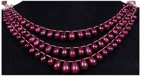 3 Rows Of Ruby Gemstone Drop Shaped Cabochon Bead Strand NP-1187