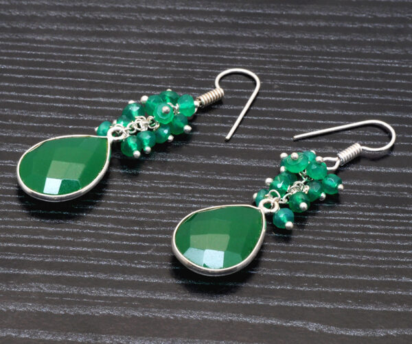 Green Onyx & Green Jade Gemstone Earrings Made In .925 Sterling Silver ES-1190