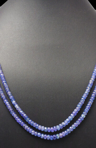 2 Rows of Tanzanite Gemstone Round Faceted Bead Necklace NS-1190