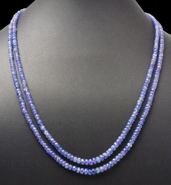 2 Rows of Tanzanite Gemstone Round Faceted Bead Necklace NS-1190