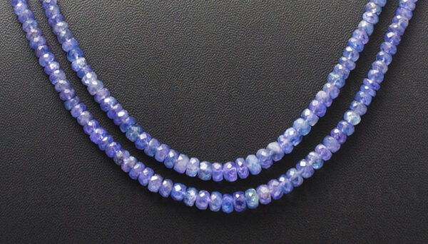 2 Rows of Tanzanite Gemstone Round Faceted Bead Necklace NS-1190