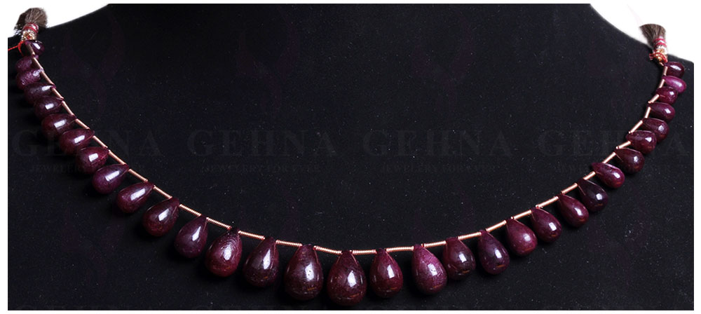 Ruby Gemstone Drop Shaped Cabochon Bead String NP-1191