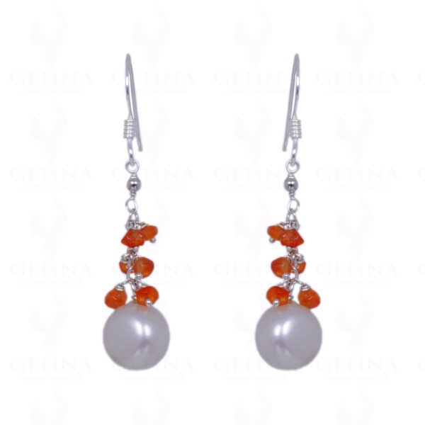 Pearl & Carnelian Gemstone Earrings Made In .925 Solid Silver ES-1192
