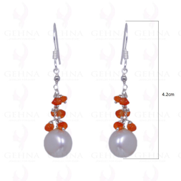 Pearl & Carnelian Gemstone Earrings Made In .925 Solid Silver ES-1192