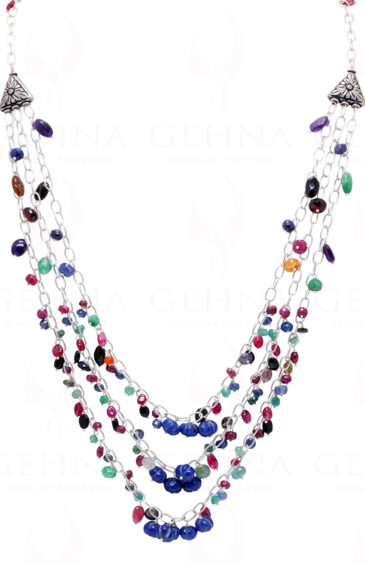 3 Rows Necklace Of Multi Color Gemstone Beads CS-1194