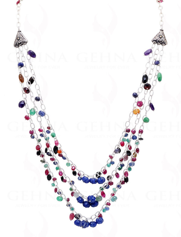 3 Rows Necklace Of Multi Color Gemstone Beads CS-1194