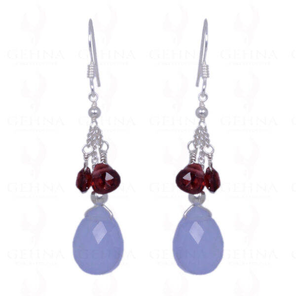 Garnet & Blue Chalcedony Gemstone Earrings Made In .925 Sterling Silver ES-1194