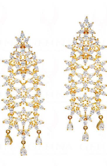 White Topaz Studded Gold Plated Festive Earrings FE-1194