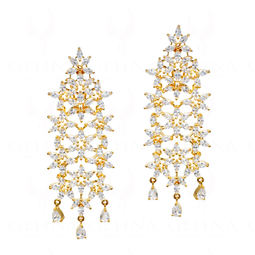 White Topaz Studded Gold Plated Festive Earrings FE-1194