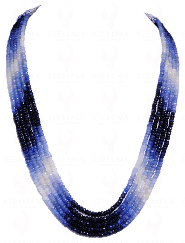 5 Rows Of Shaded Blue Sapphire Gemstone Faceted Bead Necklace NP-1194