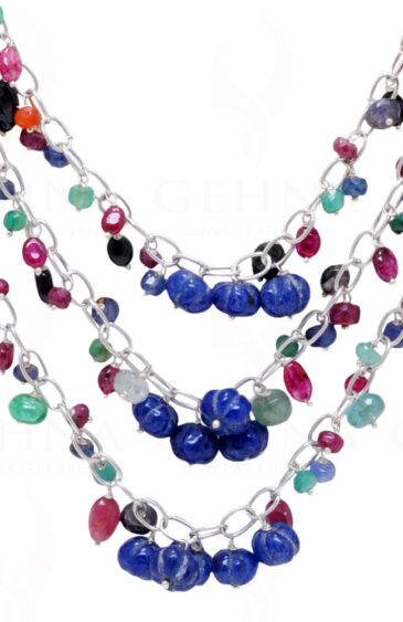 3 Rows Necklace Of Multi Color Gemstone Beads CS-1194