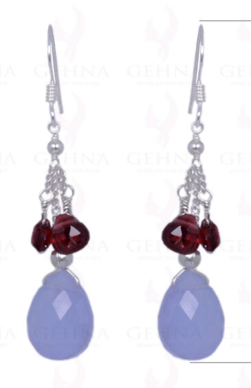 Garnet & Blue Chalcedony Gemstone Earrings Made In .925 Sterling Silver ES-1194
