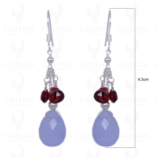 Garnet & Blue Chalcedony Gemstone Earrings Made In .925 Sterling Silver ES-1194