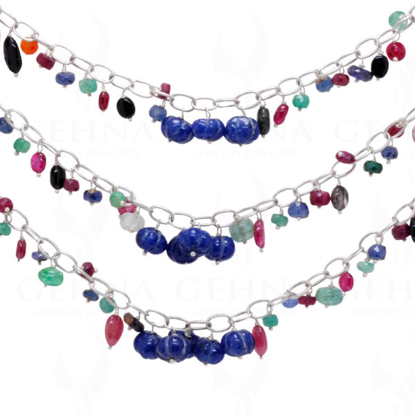 3 Rows Necklace Of Multi Color Gemstone Beads CS-1194