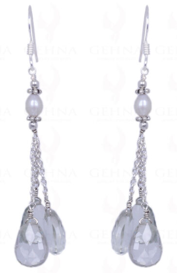 Pearl & Green Amethyst Gemstone Earrings Made In .925 Solid Silver ES-1195