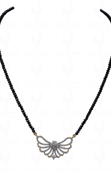 Black Spinel Gemstone Faceted Bead Necklace With Silver Pendant NS-1195