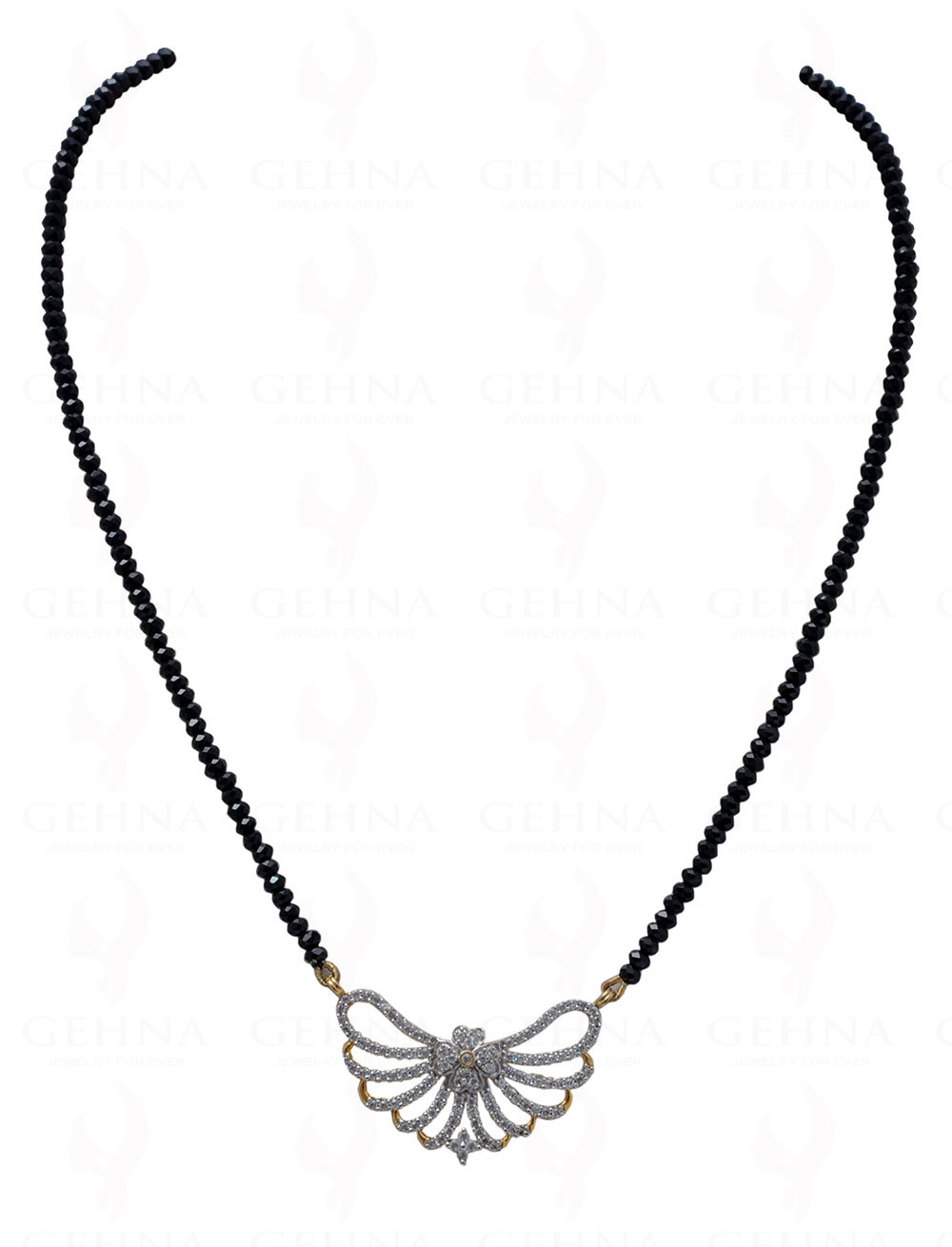 Black Spinel Gemstone Faceted Bead Necklace With Silver Pendant NS-1195