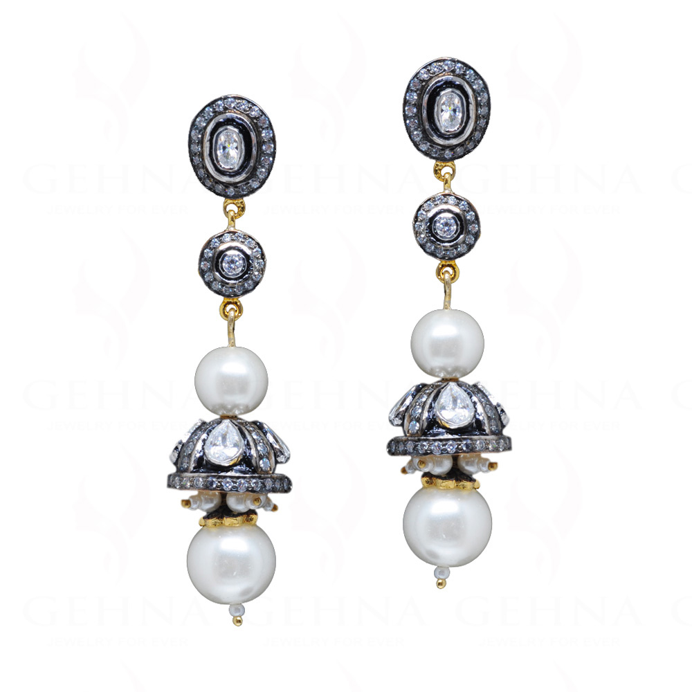 White Pearl & Topaz Studded Antique Dangler Earrings FE-1196