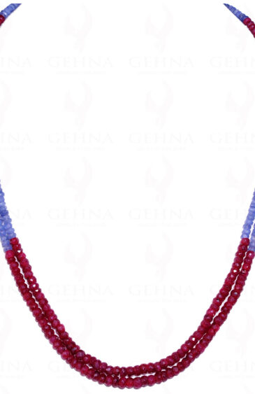 2 Rows Of Ruby & Sapphire Gemstone Faceted Bead Necklace NP-1196
