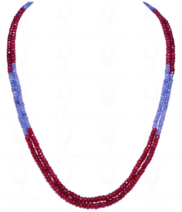 2 Rows Of Ruby & Sapphire Gemstone Faceted Bead Necklace NP-1196