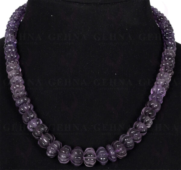 Amethyst Gemstone Melon Shaped Bead Necklace NS-1197