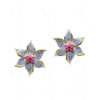 Ruby & White Topaz Studded Flower Shape Earrings FE-1198