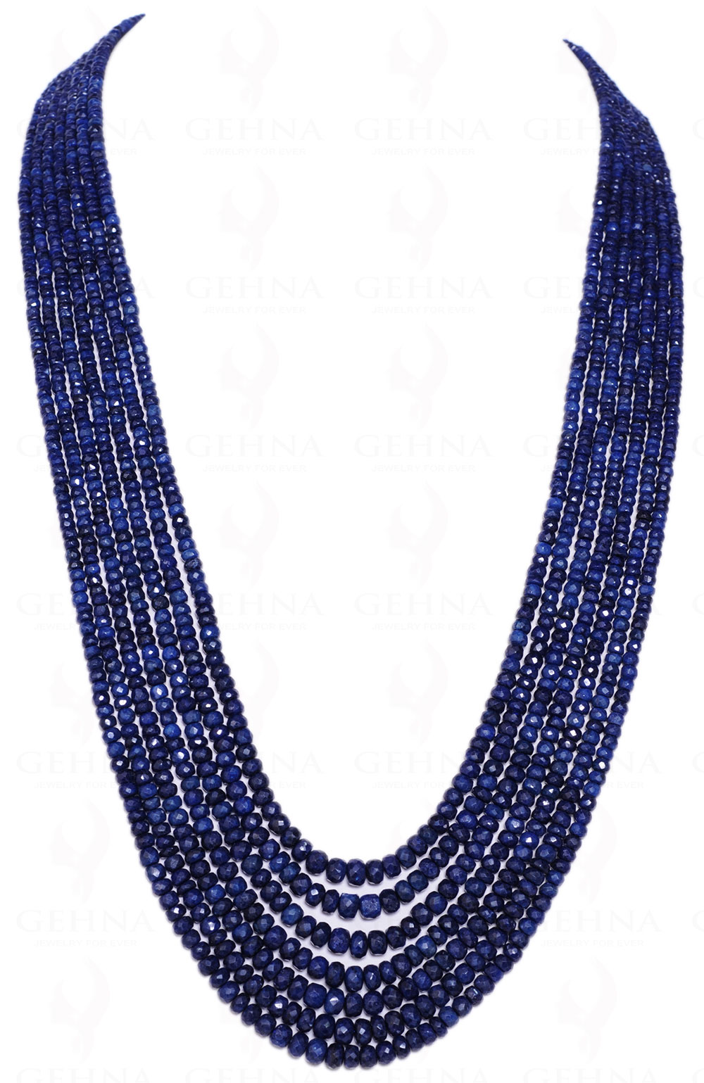 7 Rows Of Blue Sapphire Gemstone Faceted Bead Necklace NP-1198