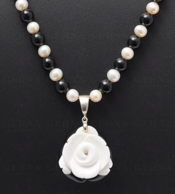 White & Black Onyx Studded Pendant Attached With Pearl & Onyx Bead NS-1198