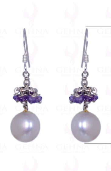 Pearl & Amethyst Gemstone Earrings Made In .925 Sterling Silver ES-1199