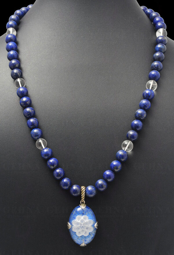 Lapis Lazuli Rock Crystal Bead With Lapis Rock Crystal Studded Pendant NS-1199