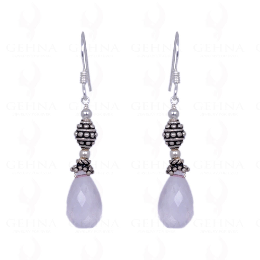 Rose Quartz Gemstone Drops Earrings With .925 Sterling Silver Elements ES-1200