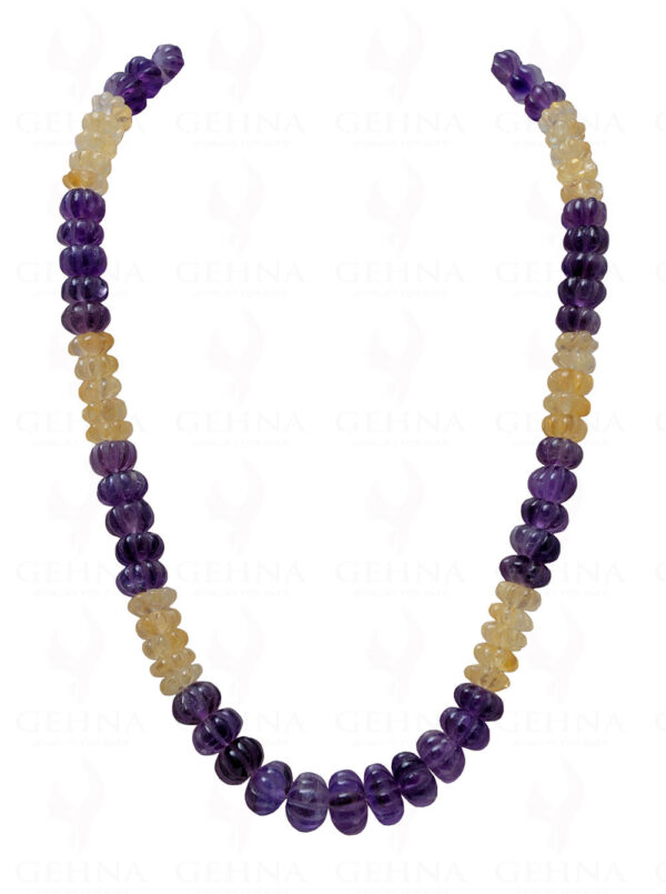 Amethyst & Citrine Gemstone Melon Shaped Bead Necklace NS-1200