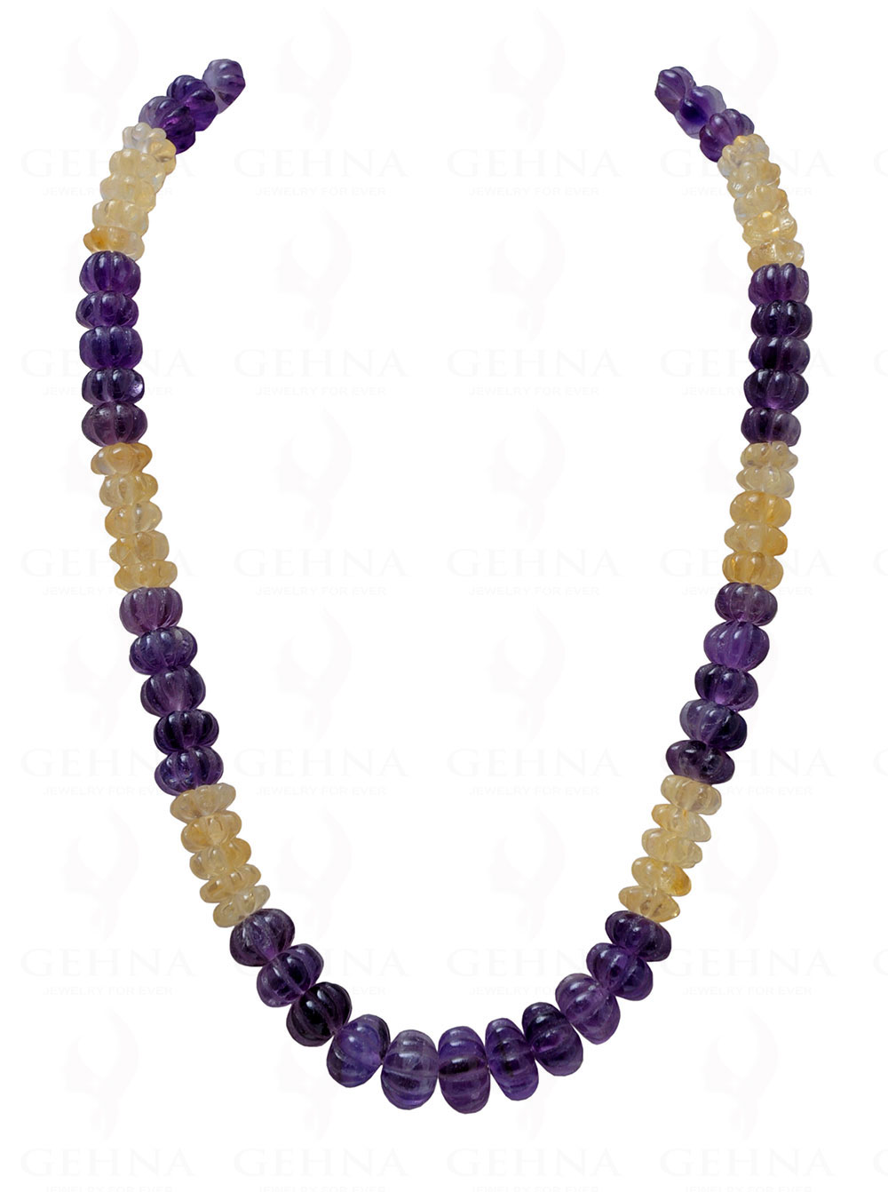 Amethyst & Citrine Gemstone Melon Shaped Bead Necklace NS-1200