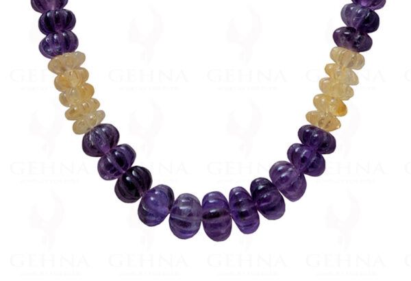 Amethyst & Citrine Gemstone Melon Shaped Bead Necklace NS-1200