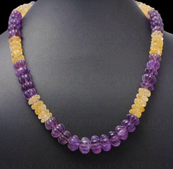 Amethyst & Citrine Gemstone Melon Shaped Bead Necklace NS-1200