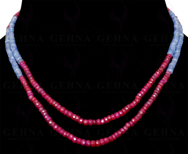 2 Rows Of Ruby & Blue Sapphire Gemstone Faceted Bead Necklace NP-1201