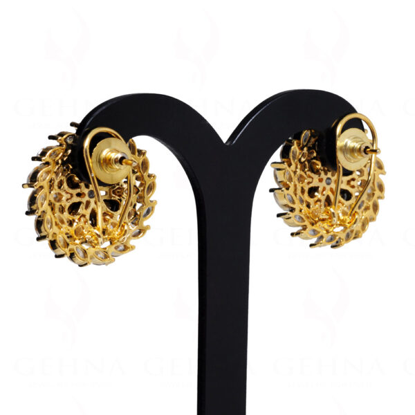 Topaz & Black Spinel Studded Flower Shape Earrings FE-1201
