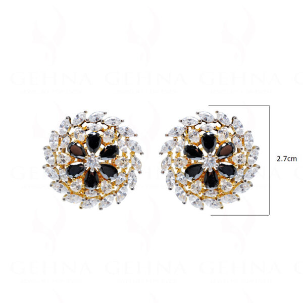 Topaz & Black Spinel Studded Flower Shape Earrings FE-1201