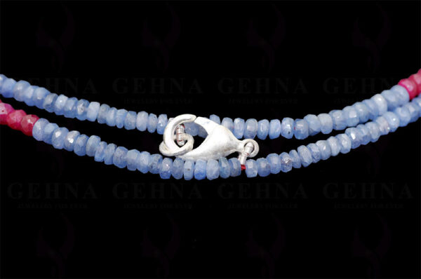 2 Rows Of Ruby & Blue Sapphire Gemstone Faceted Bead Necklace NP-1201