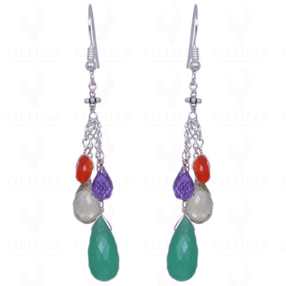 Amethyst, Lemon Topaz, Carnelian & Green Jade Gemstone Drops Earrings ES-1202