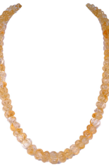 Citrine Gemstone Melon Shaped Bead Silver Necklace NS-1202