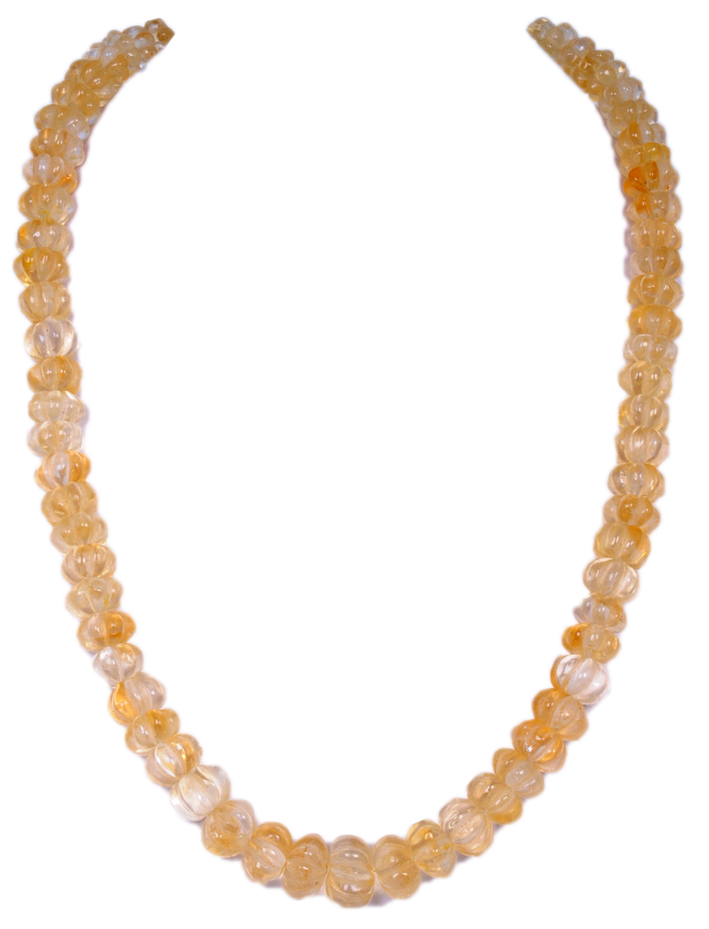 Citrine Gemstone Melon Shaped Bead Silver Necklace NS-1202